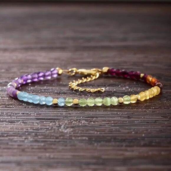 Natural 7 Chakra Gemstone Beaded Bracelet Crystal Meaningful 3MM Boho Adjustable - Picture 2 of 6